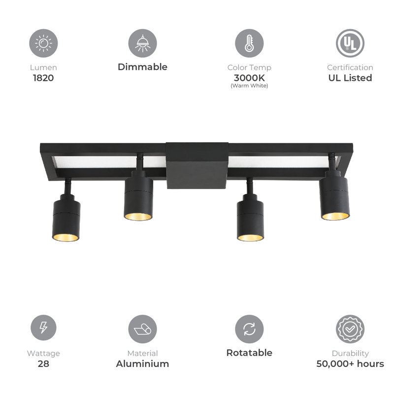 Shura Modern Black and Gold 4-Light LED Track Lighting Kit