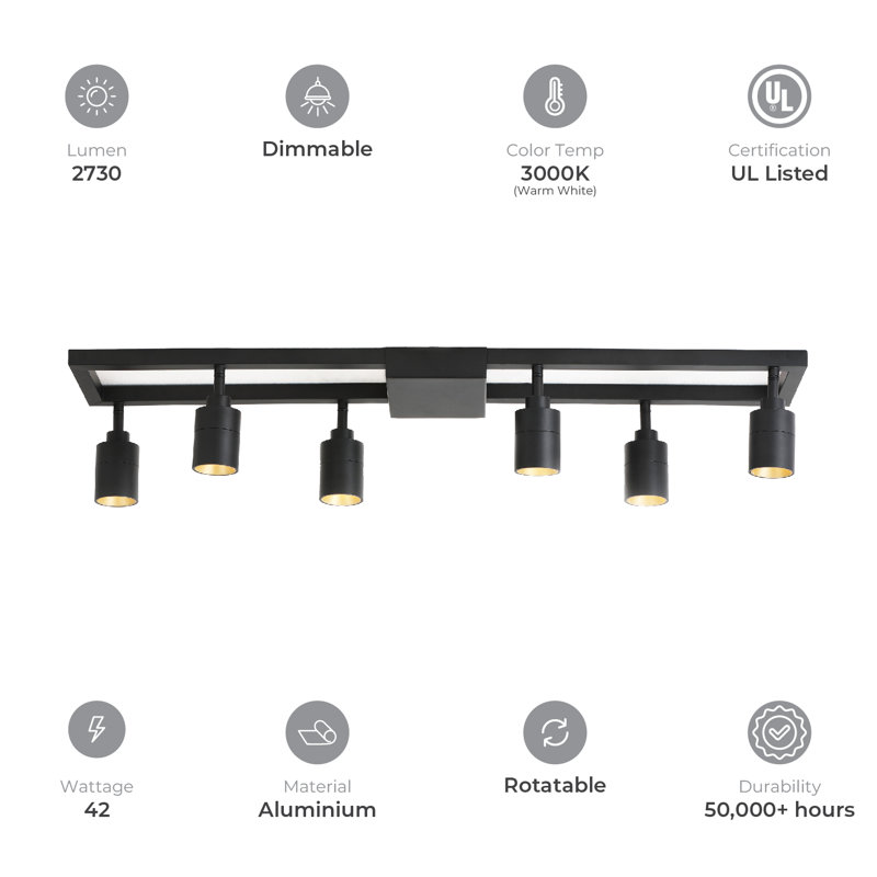 Shura Matte Black 6-Light LED Square Track Light