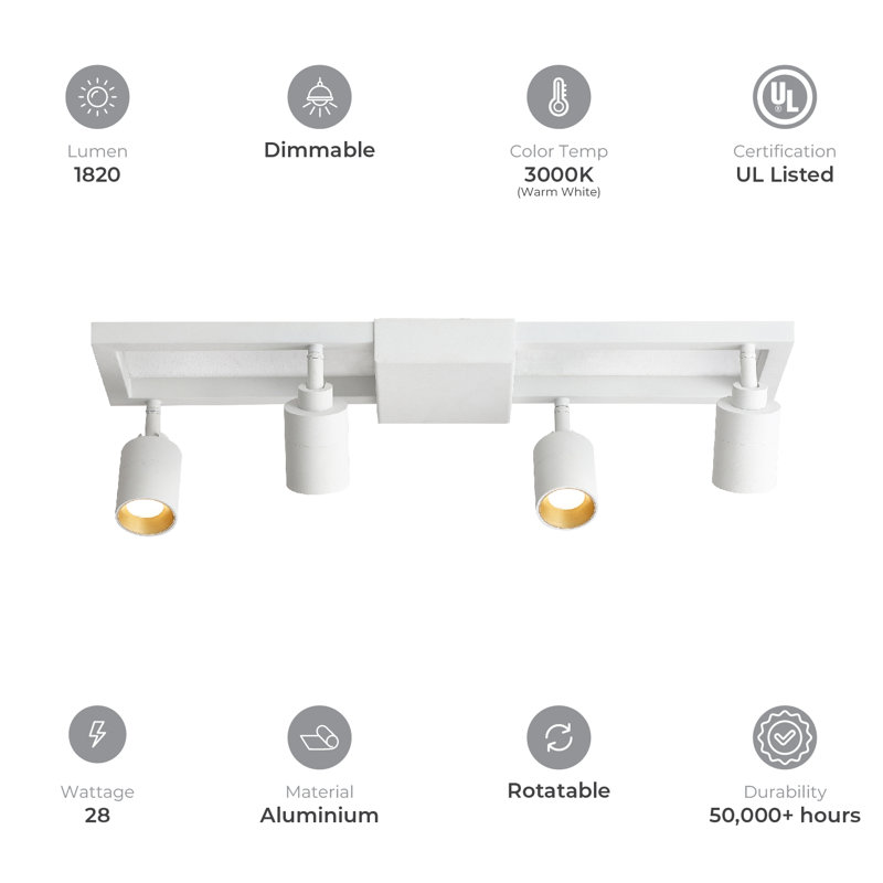Shura 25'' Modern LED Square Track Light with Rotating Heads in Matte White