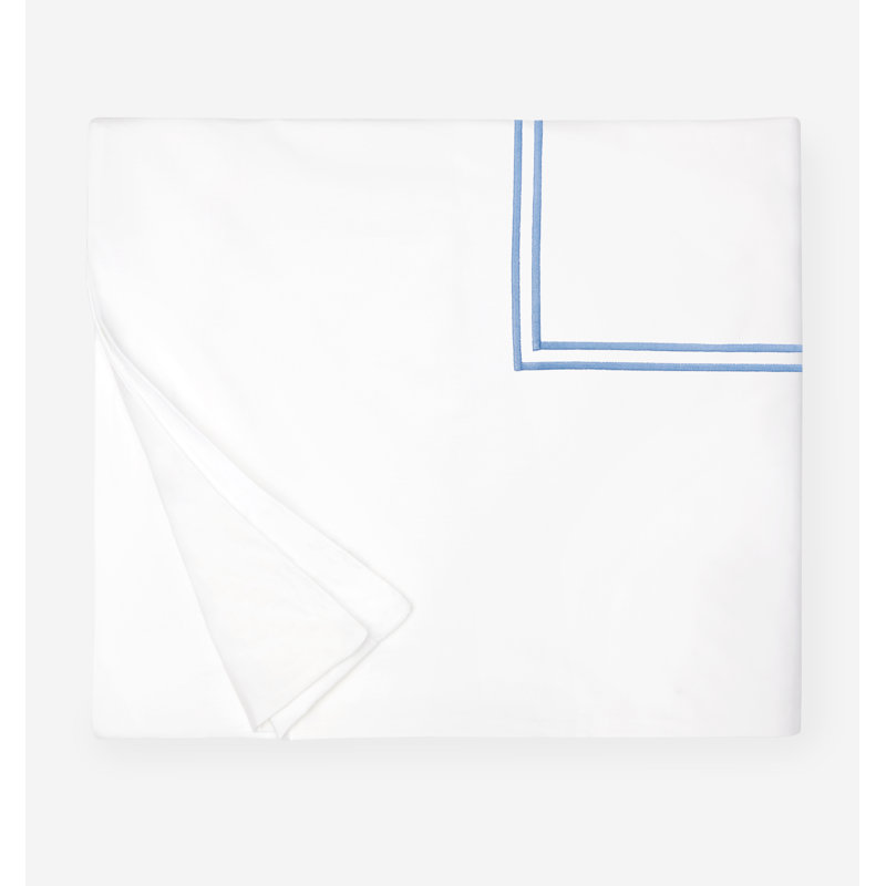 Twin White and Ocean Cotton Percale Duvet Cover