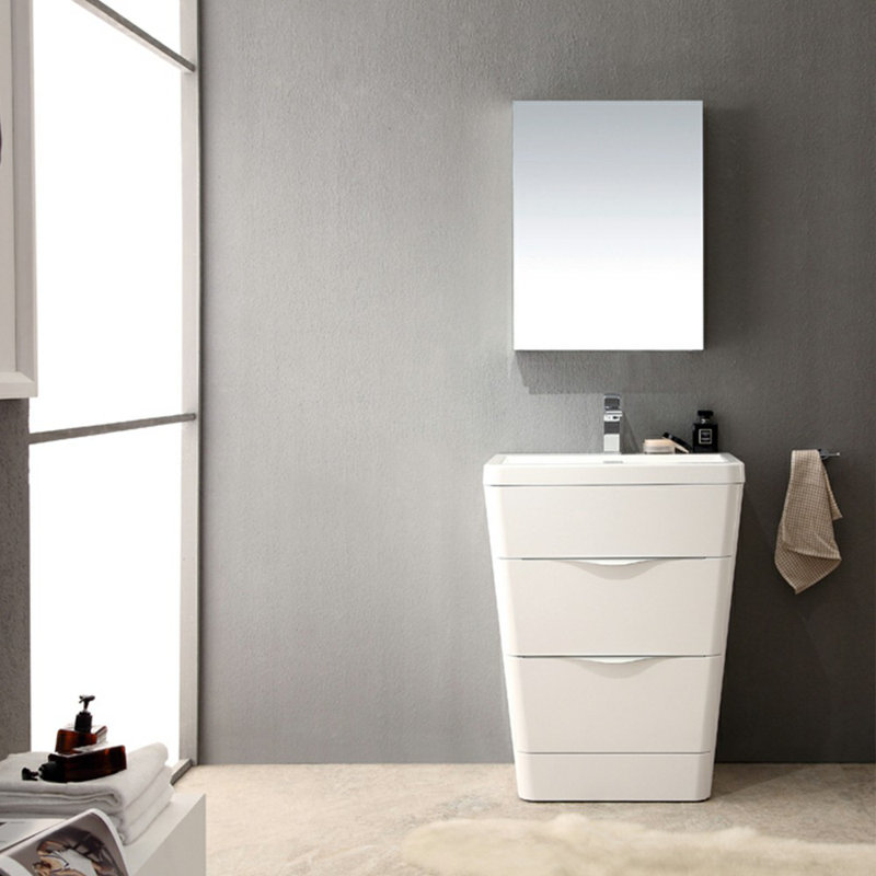 Milano 26" Glossy White Engineered Wood Vanity with Acrylic Sink