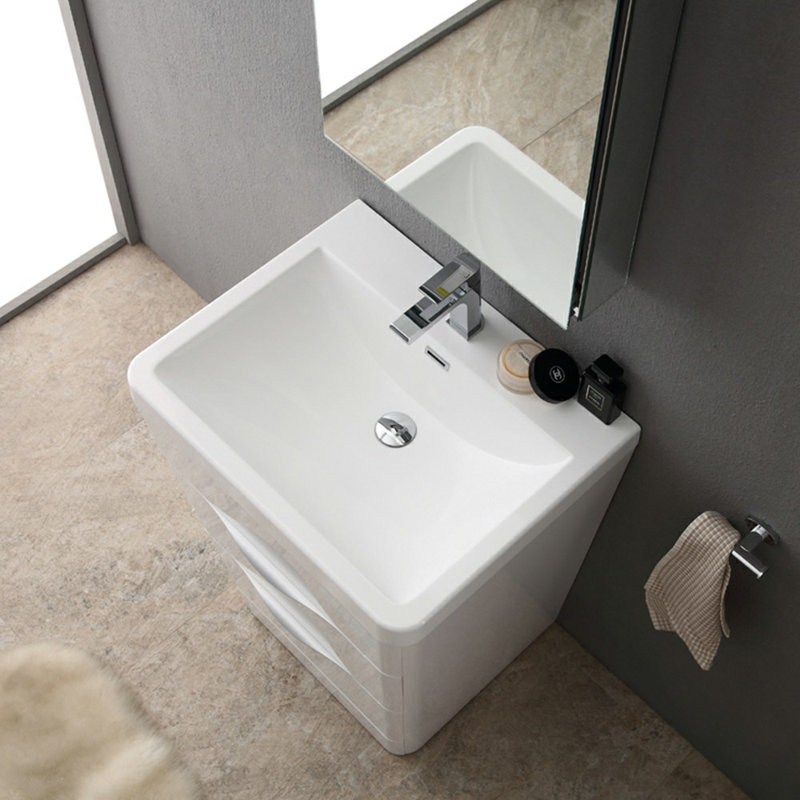 Milano 26" Glossy White Engineered Wood Vanity with Acrylic Sink