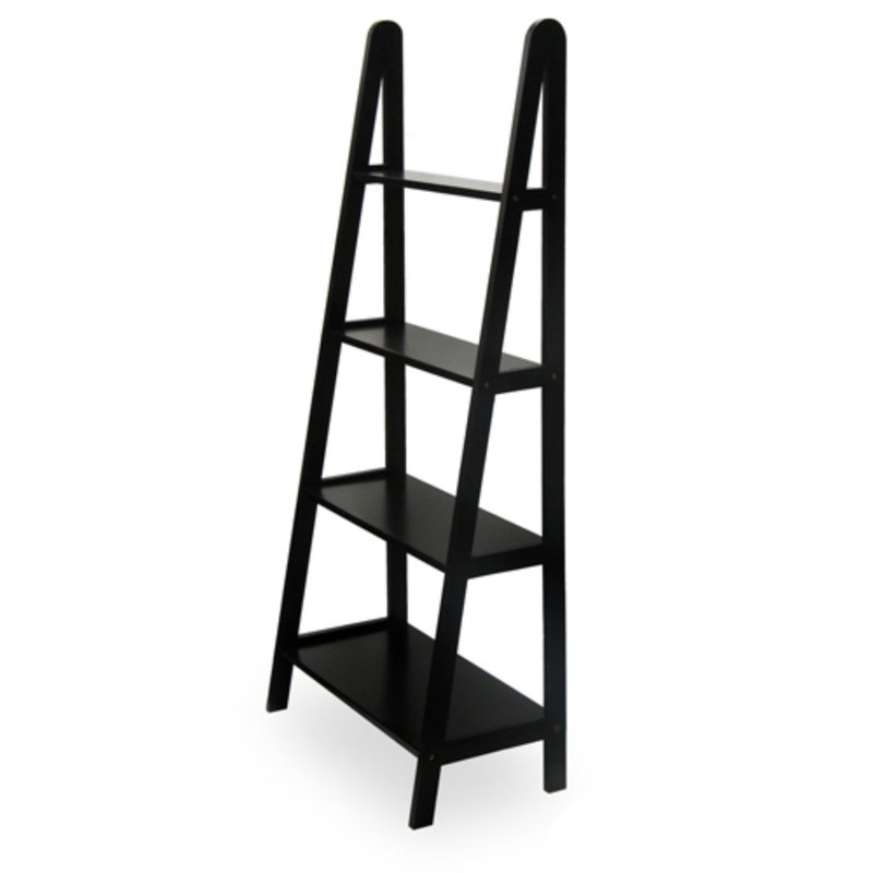 Transitional Espresso Wood 4-Tier Ladder Bookcase