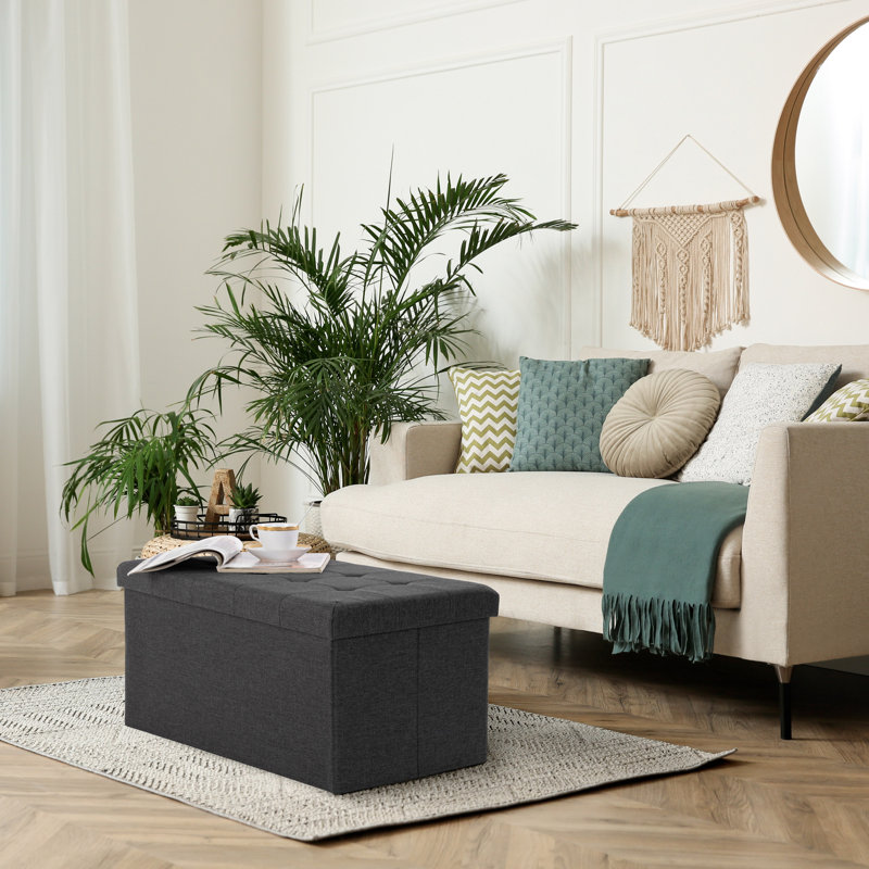 Charcoal Gray Tufted Storage Bench Ottoman with Cushioned Lid