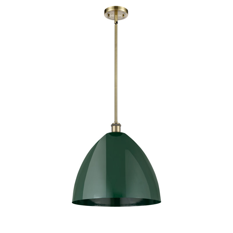 Antique Brass Pendant Light with Green Shade, 10.88" Height