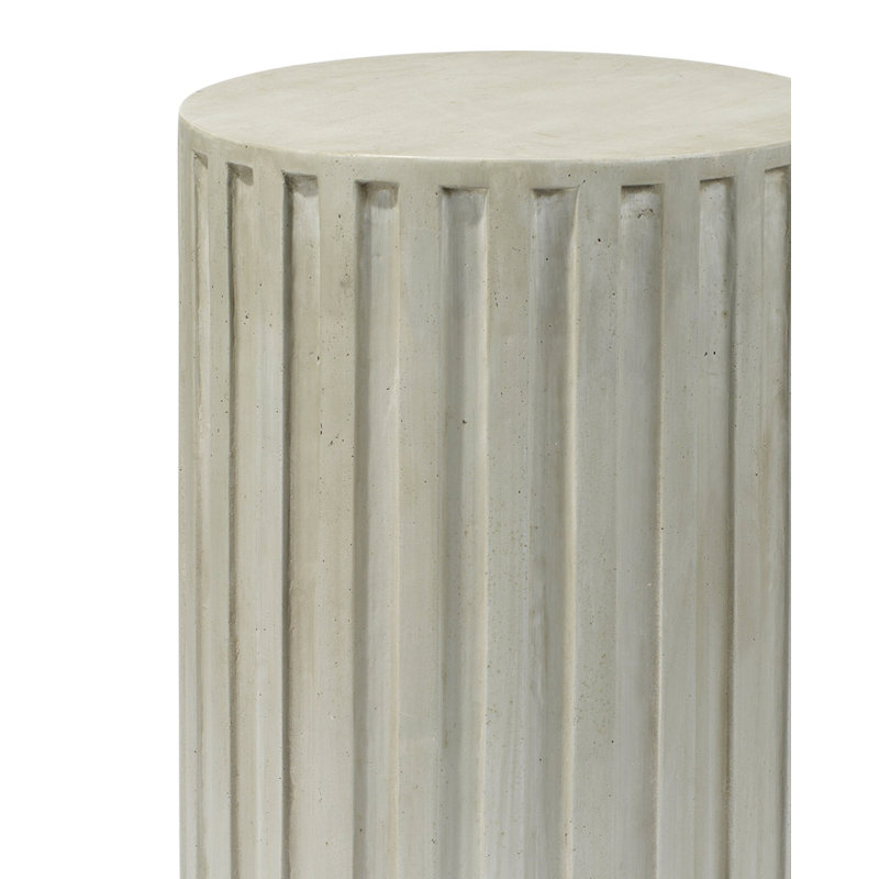 Coastal Cream Drum-Shaped Cement Side Table with Fluted Edges