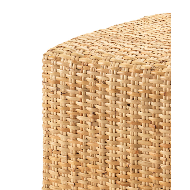 Natural Beige Handwoven Rattan Coastal Ottoman