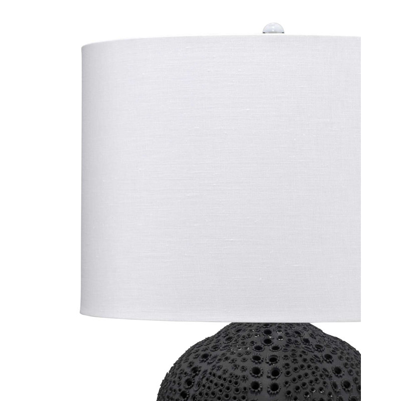 Matte Black Porcelain Table Lamp with White Linen Drum Shade