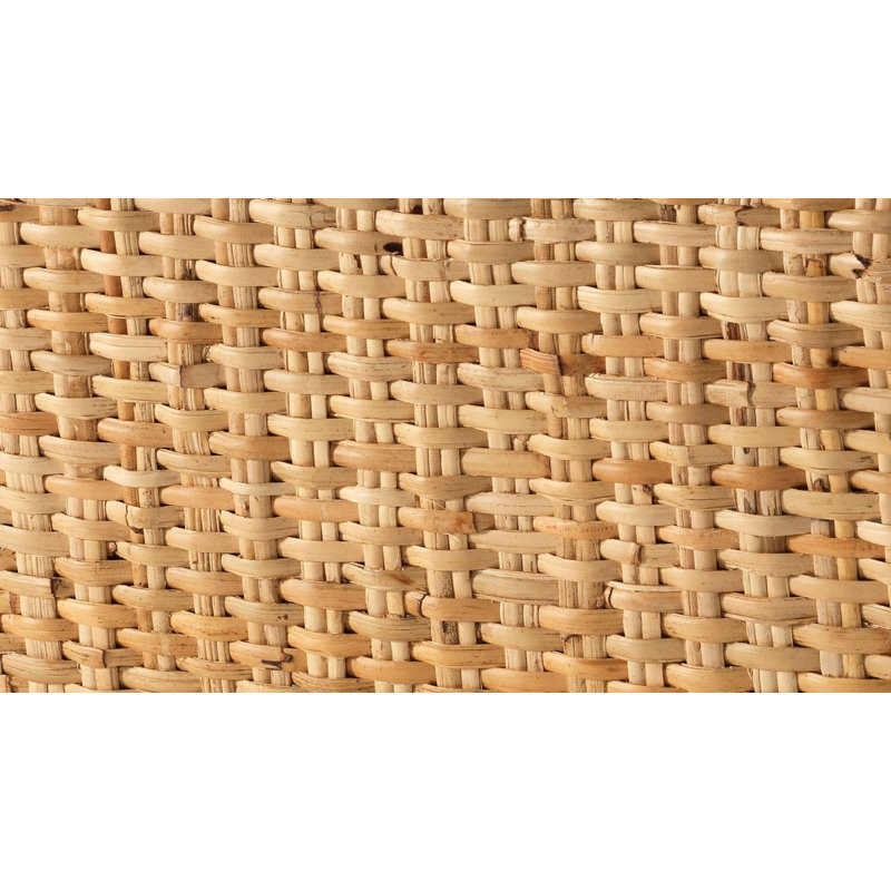 Natural Beige Handwoven Rattan Coastal Ottoman