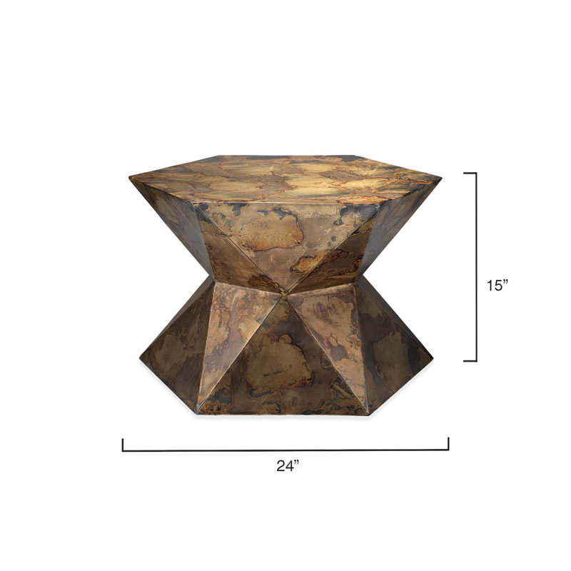 Small Multi-Color Brass Hexagon Faceted Side Table
