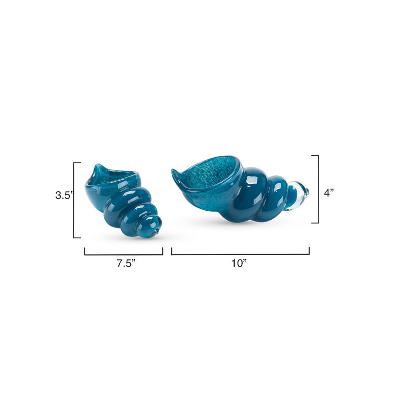 Dark Blue Hand Blown Glass Shell Figurines, Set of 2