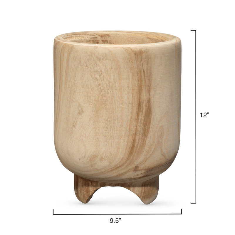 Hand-Carved Natural Wood Decorative Table Vase