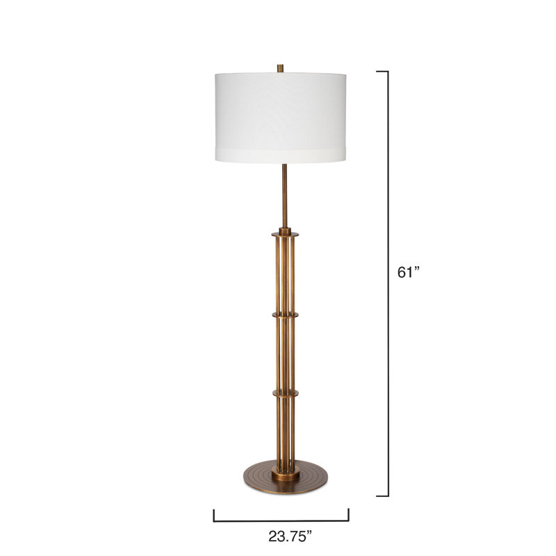 Antique Brass Floor Lamp with White Linen Shade
