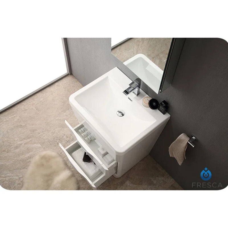 Milano 26" Glossy White MDF Freestanding Bathroom Vanity Base