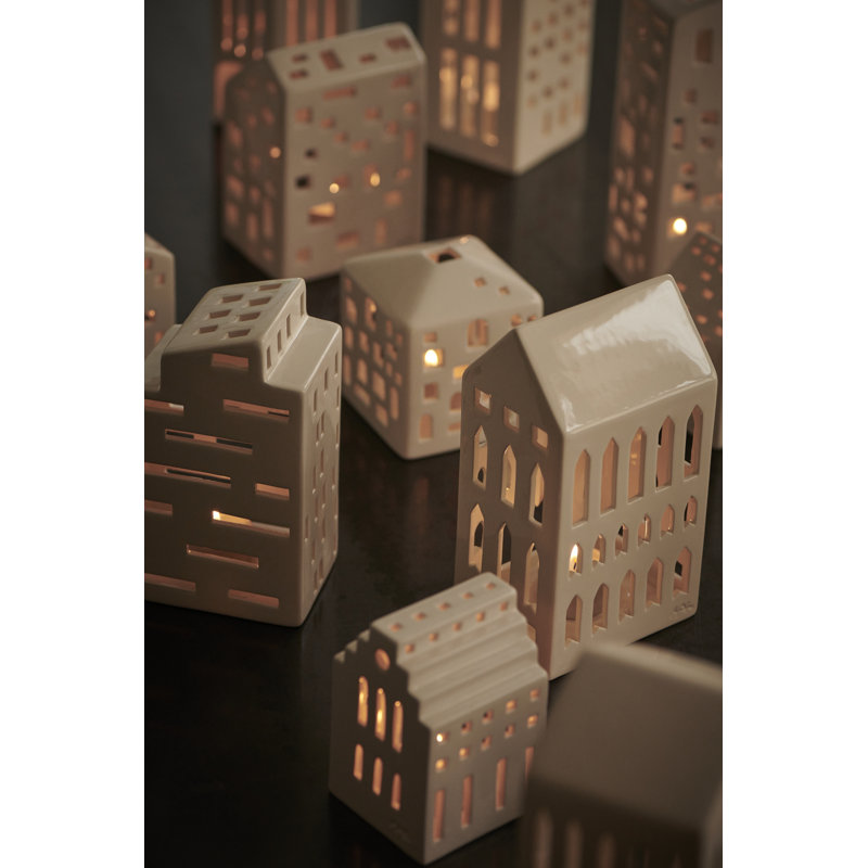Urbania White Ceramic Church-Inspired Lantern Candle Holder