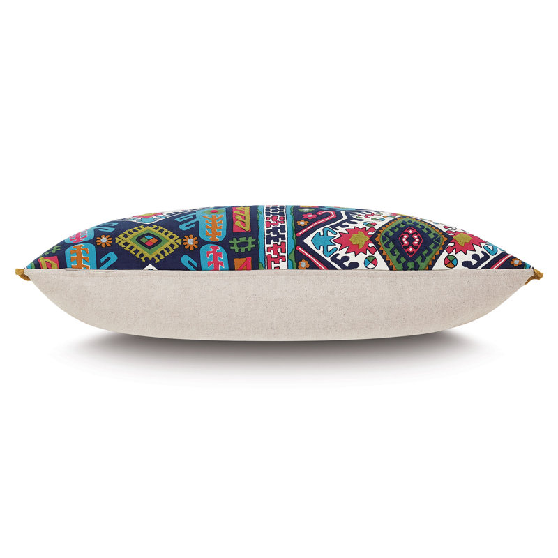 Colorful Embroidered Lumbar Pillow with Fringe Edge