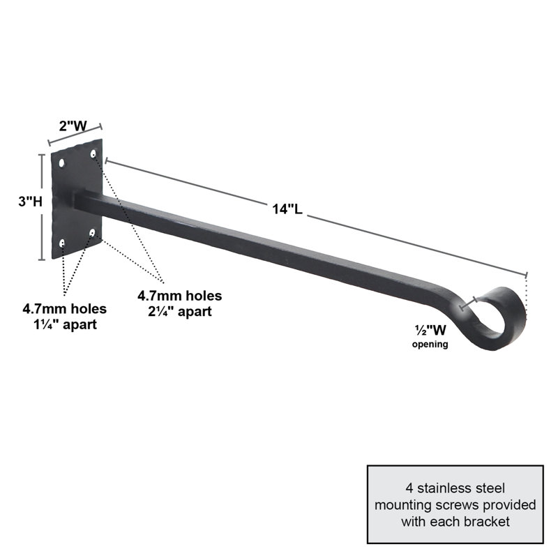 Black Wrought Iron Wall Bracket Set with Curved Hooks