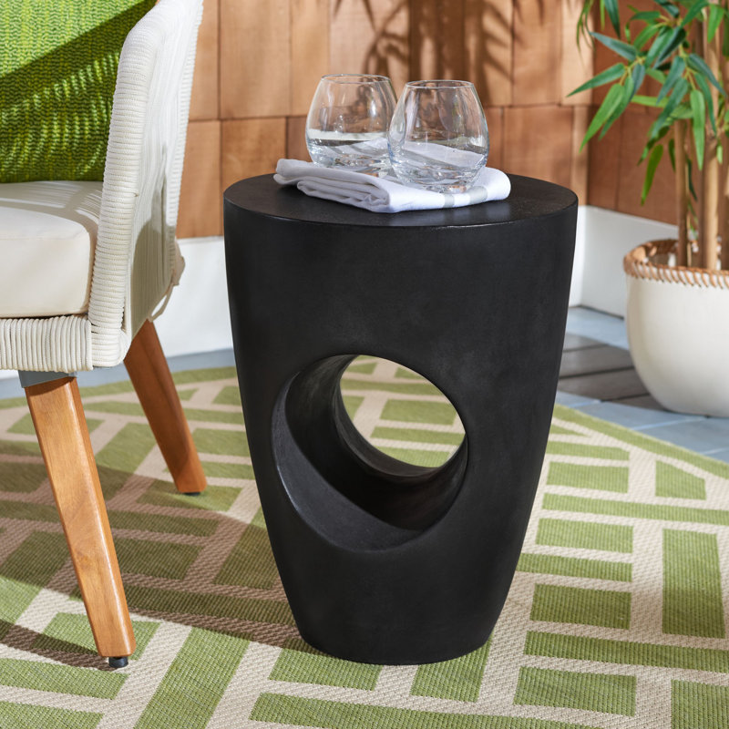 Aishi Modern Concrete Round Accent Table, Black, 21"
