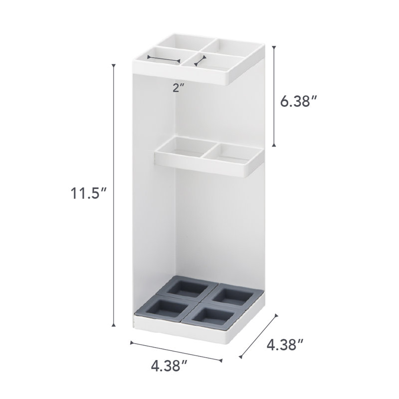 White Steel Compact Umbrella Stand with Adjustable Compartments