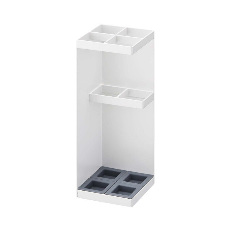 White Steel Compact Umbrella Stand with Adjustable Compartments