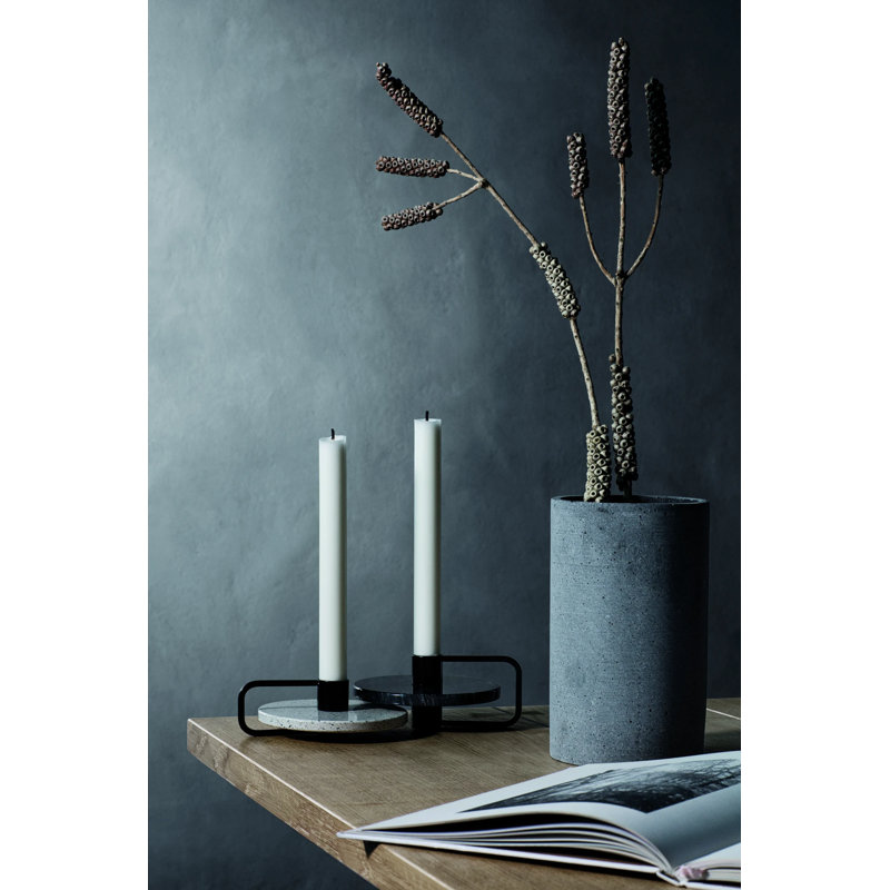 Elegant Bouquet Metal Table Vase in Dark Gray, Round Shape
