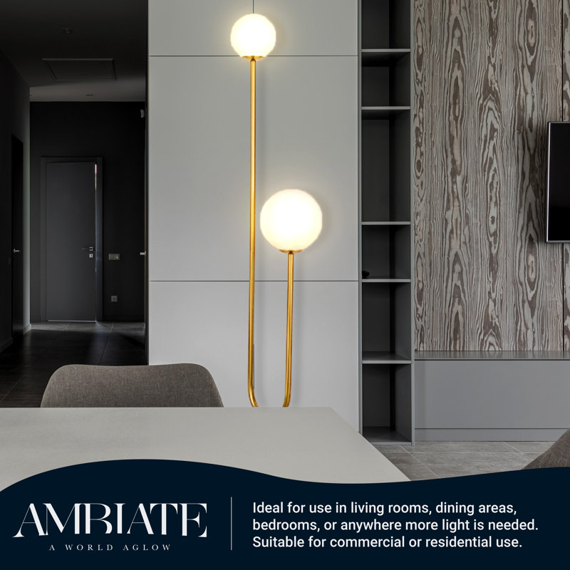 Modern U-Shaped Black Marble Base Floor Lamp with Frosted Glass