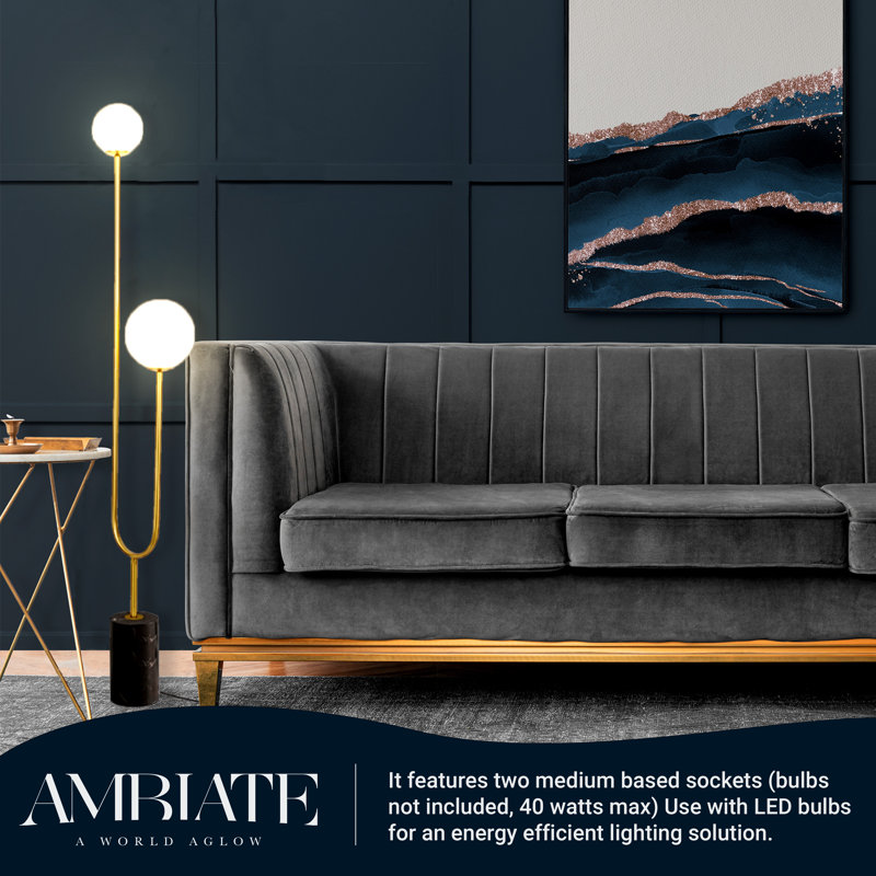 Modern U-Shaped Black Marble Base Floor Lamp with Frosted Glass