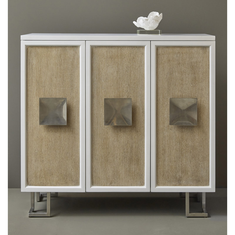 White and Natural Oak 3-Door Storage Accent Chest