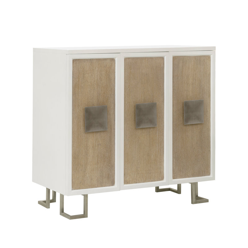 White and Natural Oak 3-Door Storage Accent Chest