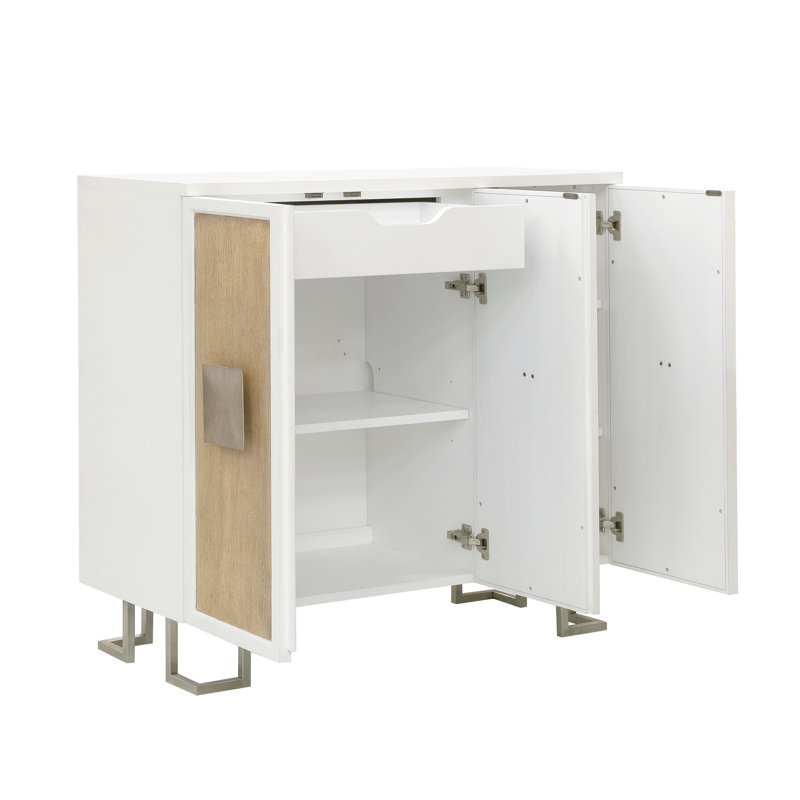 White and Natural Oak 3-Door Storage Accent Chest