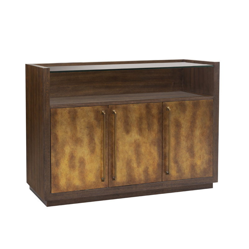 Brown Transitional 3 Door Bar Cabinet with Glass Shelves