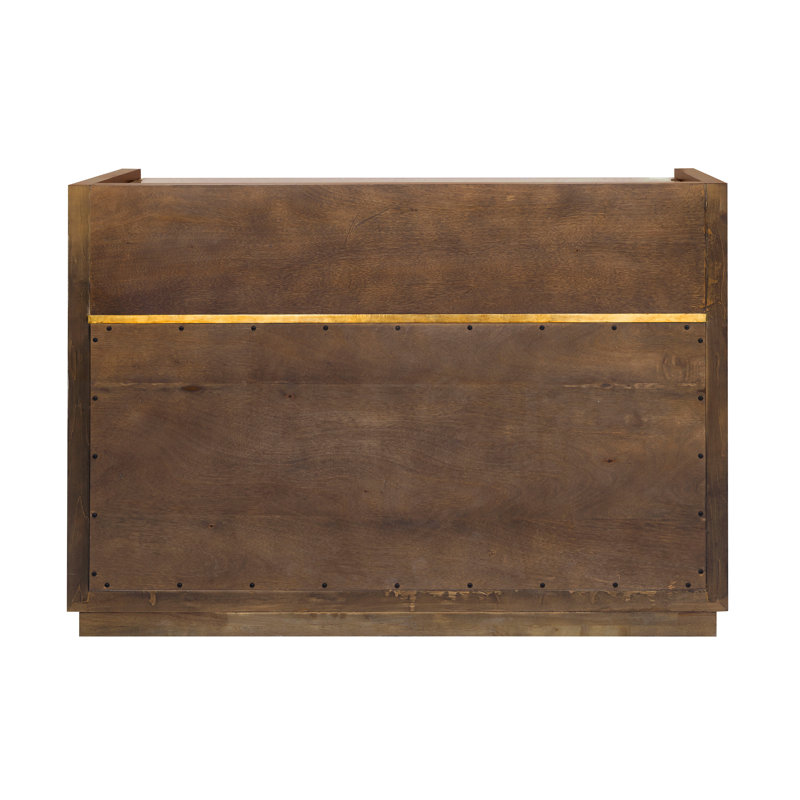 Brown Transitional 3 Door Bar Cabinet with Glass Shelves