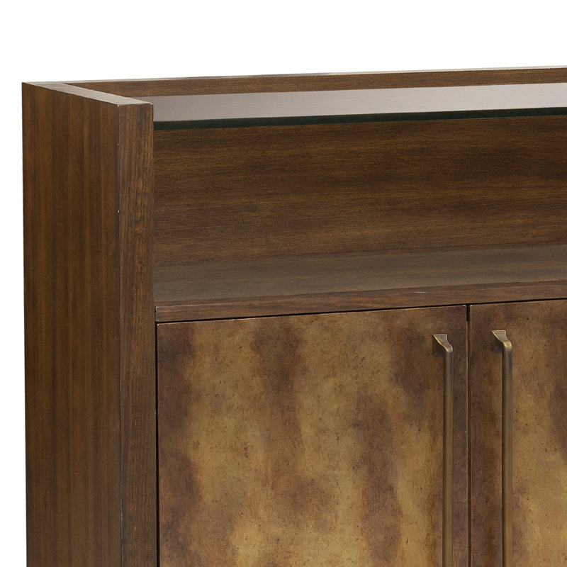 Brown Transitional 3 Door Bar Cabinet with Glass Shelves