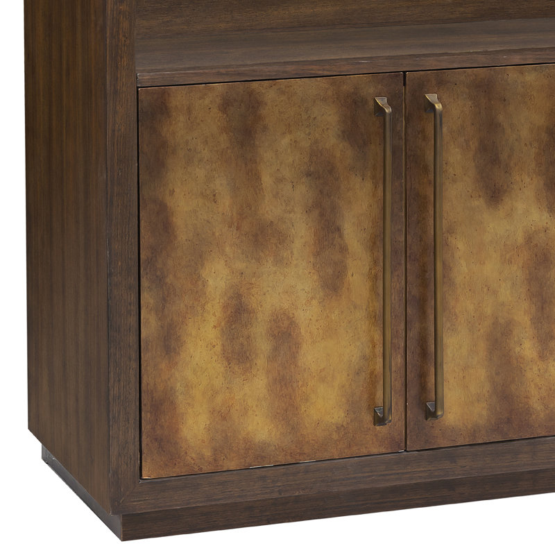 Brown Transitional 3 Door Bar Cabinet with Glass Shelves