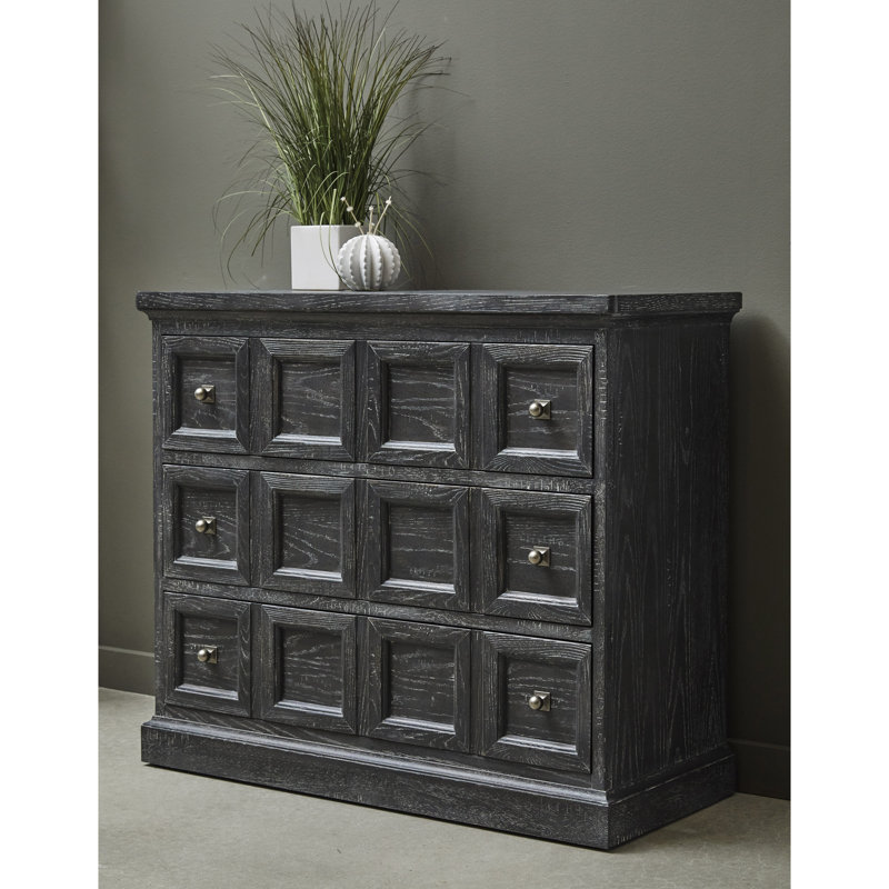 Black Rustic 3-Drawer Rubberwood Accent Chest