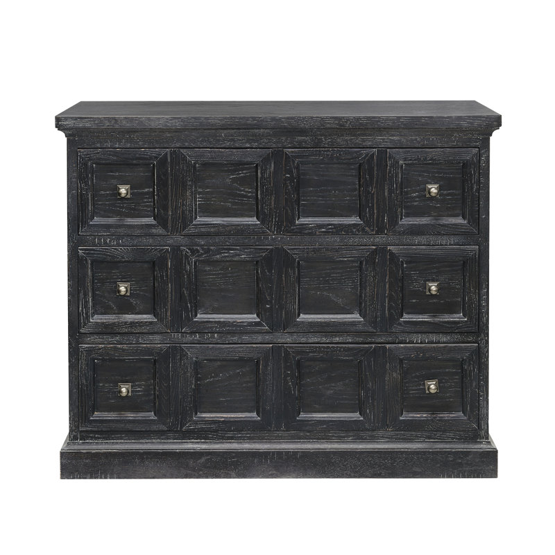 Black Rustic 3-Drawer Rubberwood Accent Chest