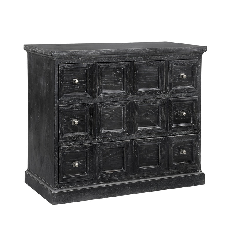 Black Rustic 3-Drawer Rubberwood Accent Chest