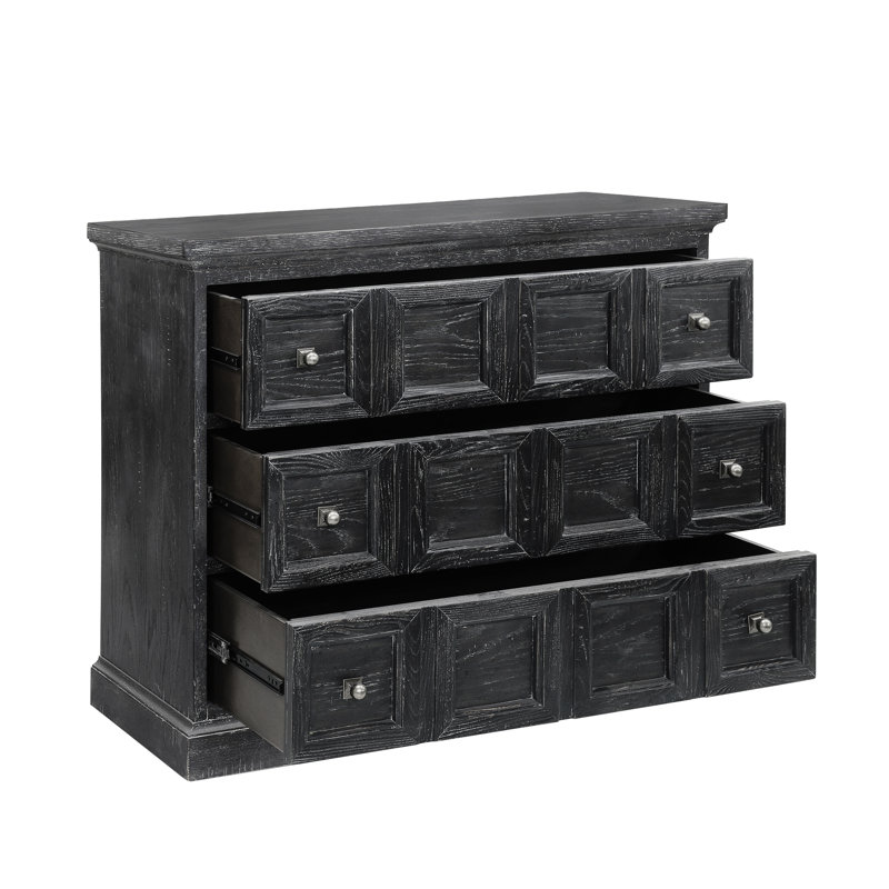 Black Rustic 3-Drawer Rubberwood Accent Chest