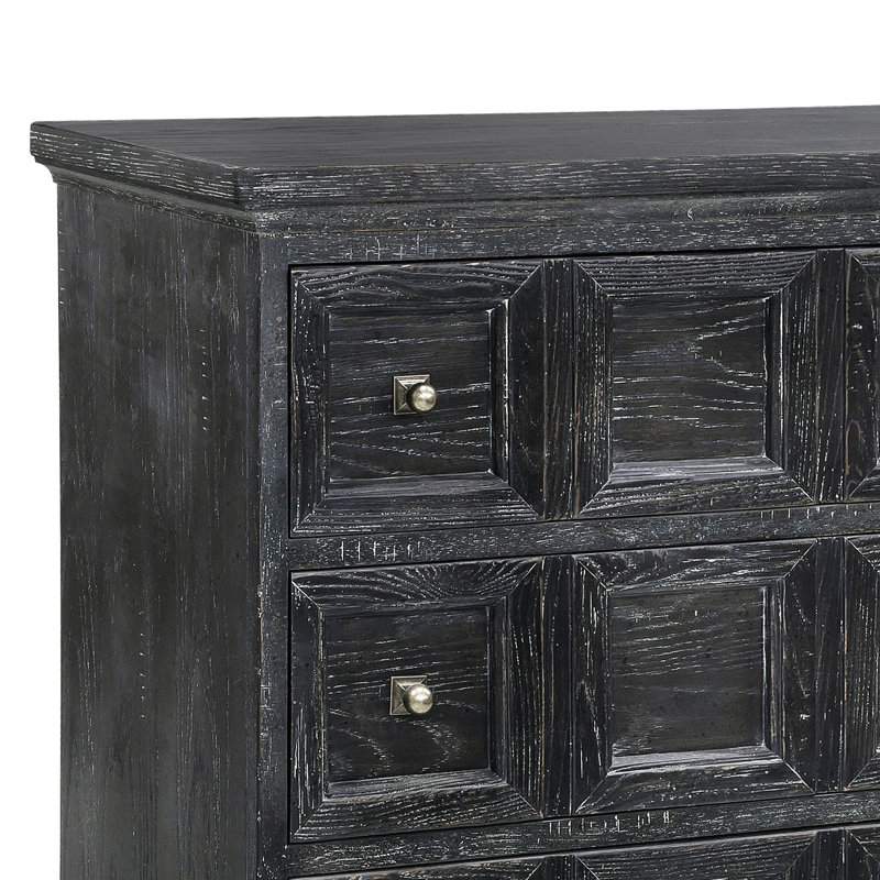 Black Rustic 3-Drawer Rubberwood Accent Chest