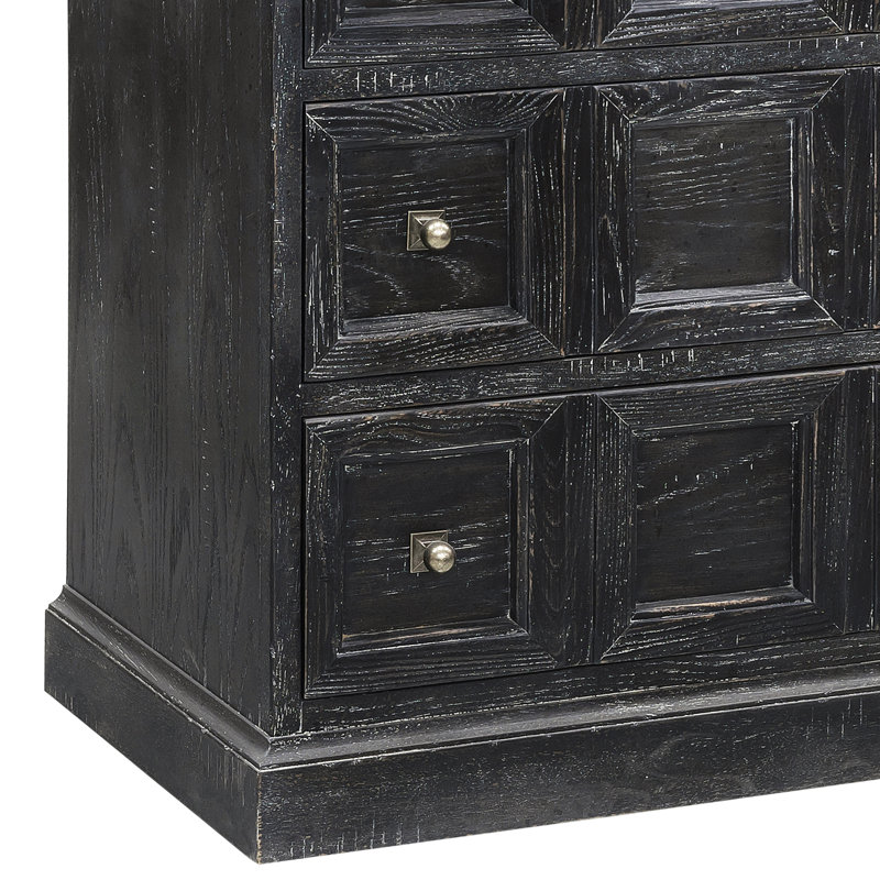 Black Rustic 3-Drawer Rubberwood Accent Chest