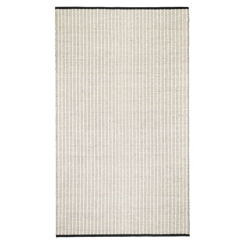 Ivory and Black Handwoven Wool and Synthetic Stripe Rug, 6' x 9'