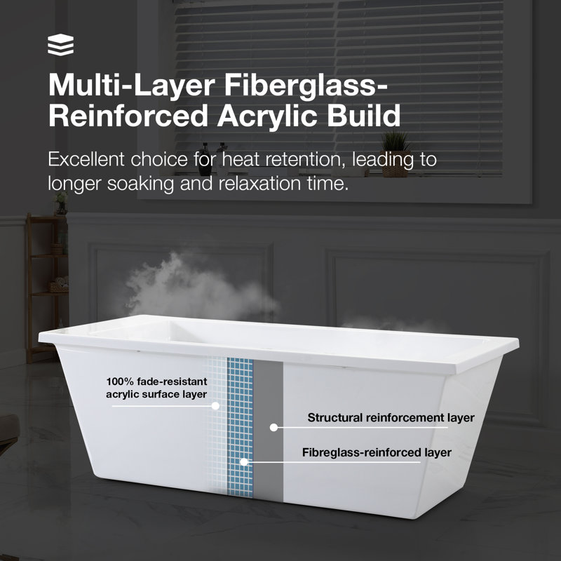 Hudson 69'' White Acrylic Freestanding Soaking Bathtub