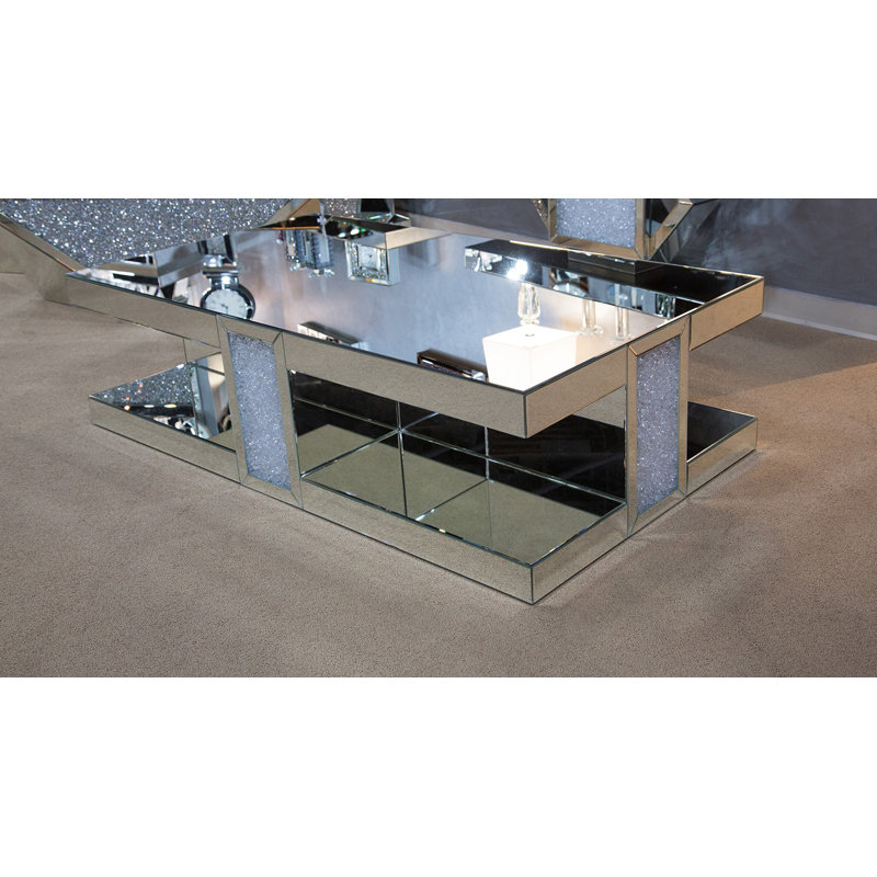 Rectangular Silver Mirrored Glass Coffee Table