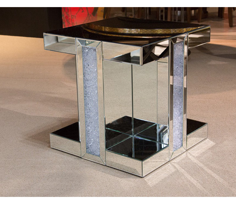 Montreal 23'' Contemporary Mirrored Square End Table with Glass Crystals