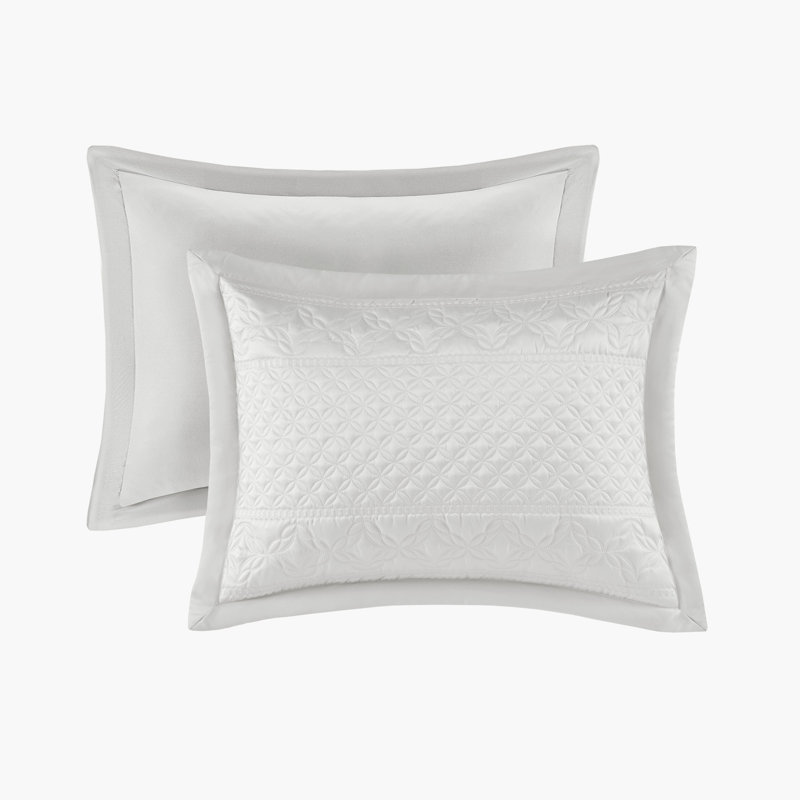 Neoclassical Gray Matte Satin Queen Quilt Set with Engineered Embroidery