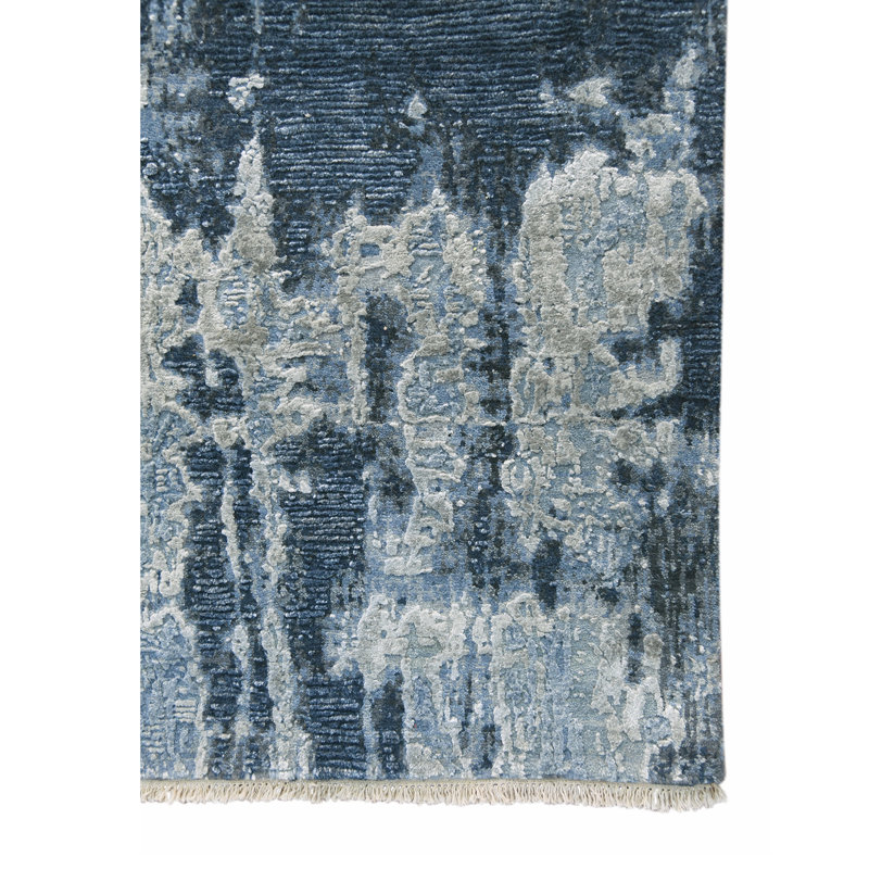 Zenith Blue and Gray Hand-Knotted Wool Silk Area Rug
