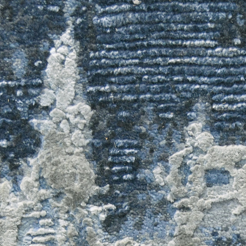 Zenith Blue and Gray Hand-Knotted Wool Silk Area Rug
