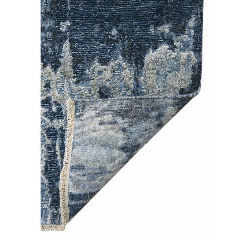 Zenith Blue and Gray Hand-Knotted Wool Silk Area Rug