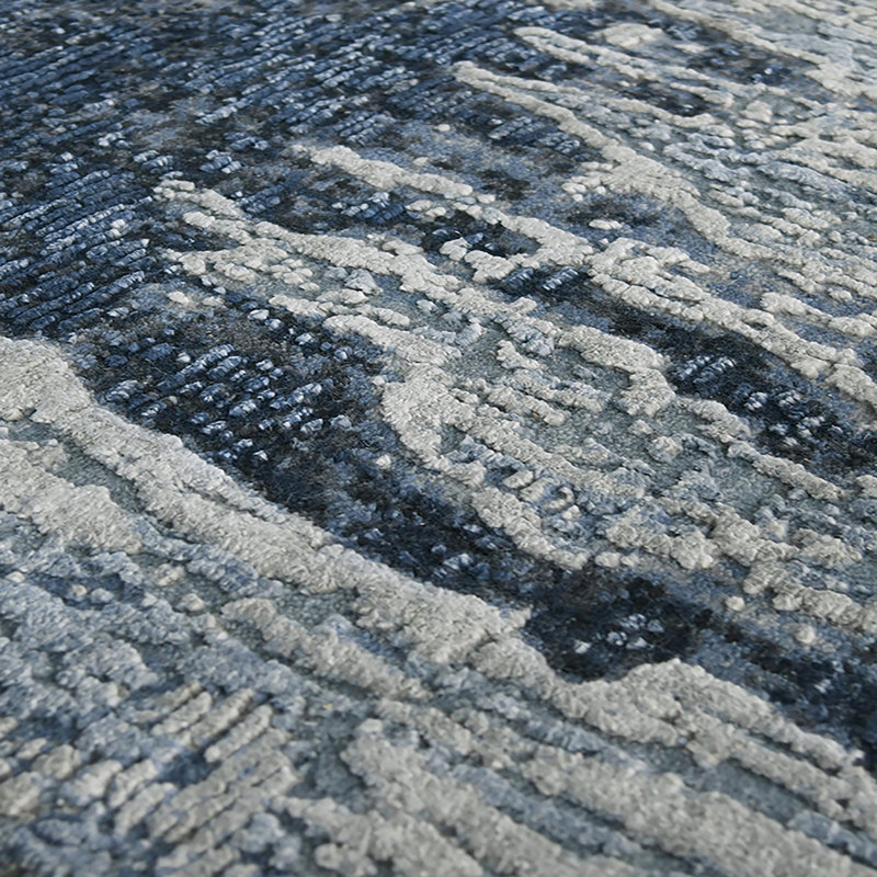 Zenith Blue and Gray Hand-Knotted Wool Silk Area Rug