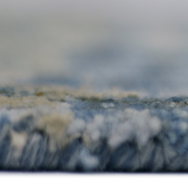 Zenith Blue and Gray Hand-Knotted Wool Silk Area Rug
